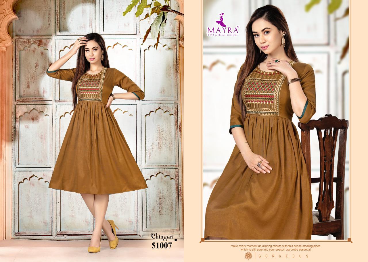 Mayra Chingari Fancy Regular Wear Rayon Printed Anarkali Kurti Collection